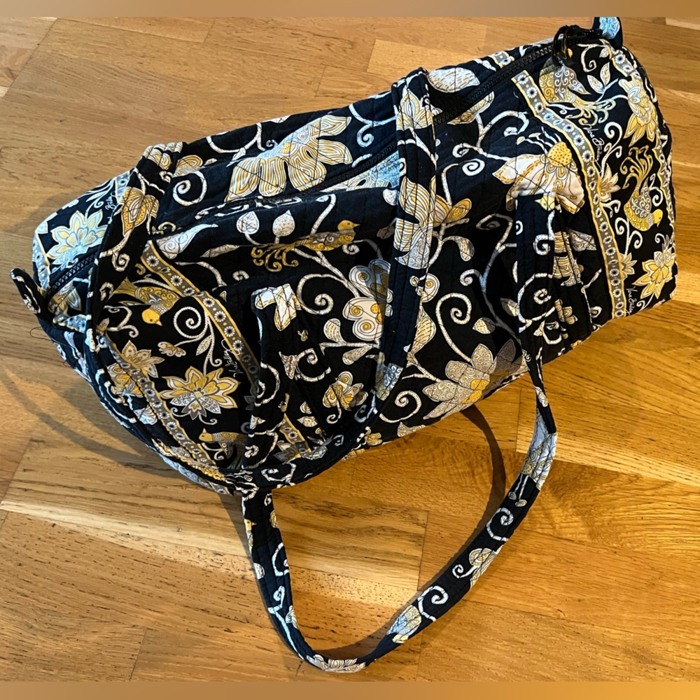 Vera Bradley Black and Yellow Floral Quilted Small Original Duffel Bag